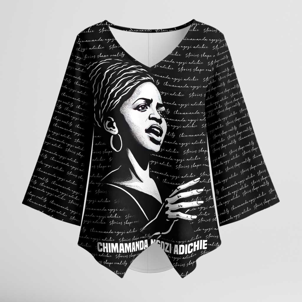 Chimamanda Ngozi Adichie Kimono Sleeve Blouse with Expressive Speaking Portrait, Stories Shape Reality - Wonder Print Shop