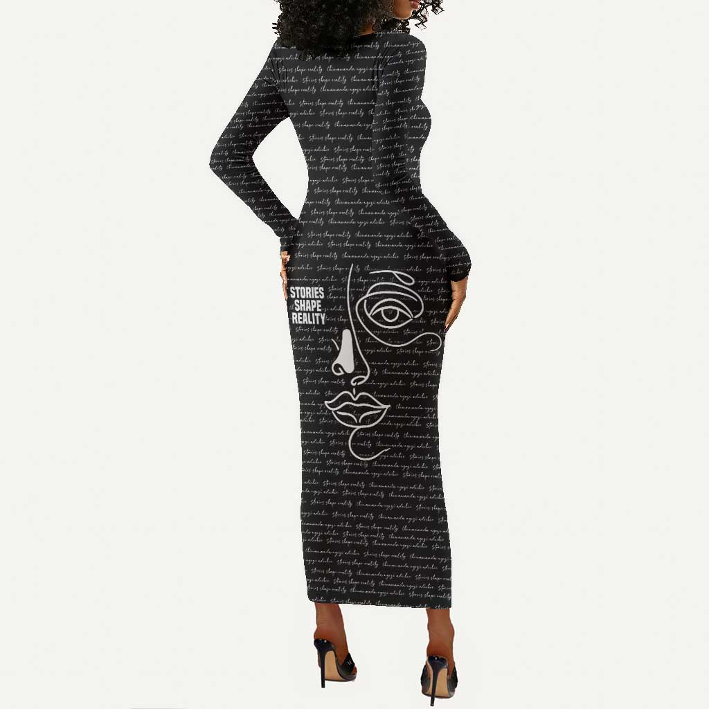 Chimamanda Ngozi Adichie Long Sleeve Bodycon Dress with Expressive Speaking Portrait, Stories Shape Reality - Wonder Print Shop
