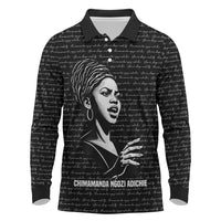 Chimamanda Ngozi Adichie Long Sleeve Polo Shirt with Expressive Speaking Portrait, Stories Shape Reality - Wonder Print Shop