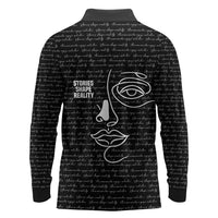 Chimamanda Ngozi Adichie Long Sleeve Polo Shirt with Expressive Speaking Portrait, Stories Shape Reality - Wonder Print Shop