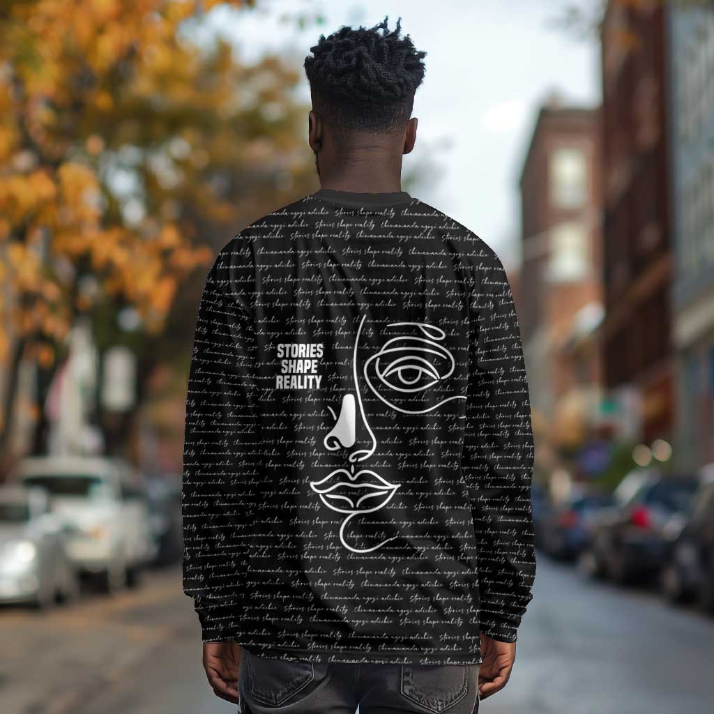 Chimamanda Ngozi Adichie Long Sleeve Shirt with Expressive Speaking Portrait, Stories Shape Reality - Wonder Print Shop