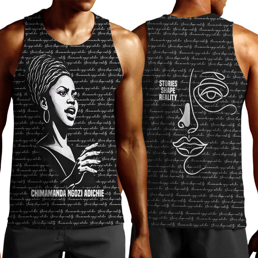 Chimamanda Ngozi Adichie Men Tank Top with Expressive Speaking Portrait, Stories Shape Reality - Wonder Print Shop