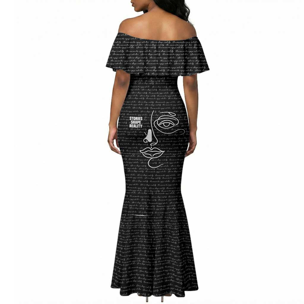 Chimamanda Ngozi Adichie Mermaid Dress with Expressive Speaking Portrait, Stories Shape Reality - Wonder Print Shop