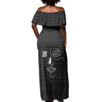 Chimamanda Ngozi Adichie Off Shoulder Maxi Dress with Expressive Speaking Portrait, Stories Shape Reality - Wonder Print Shop