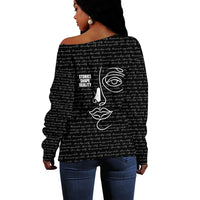 Chimamanda Ngozi Adichie Off Shoulder Sweater with Expressive Speaking Portrait, Stories Shape Reality - Wonder Print Shop