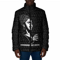 Chimamanda Ngozi Adichie Padded Jacket with Expressive Speaking Portrait, Stories Shape Reality - Wonder Print Shop