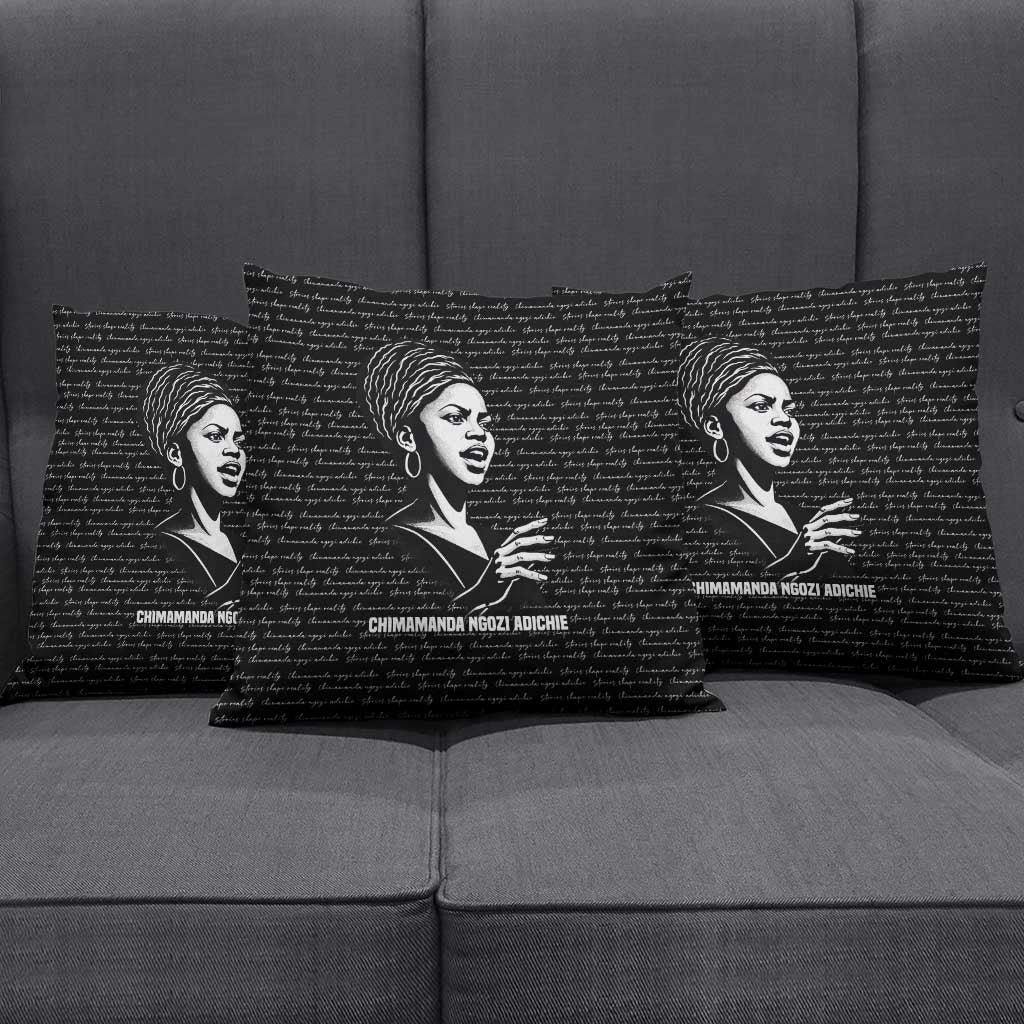 Chimamanda Ngozi Adichie Pillow Cover with Expressive Speaking Portrait, Stories Shape Reality - Wonder Print Shop