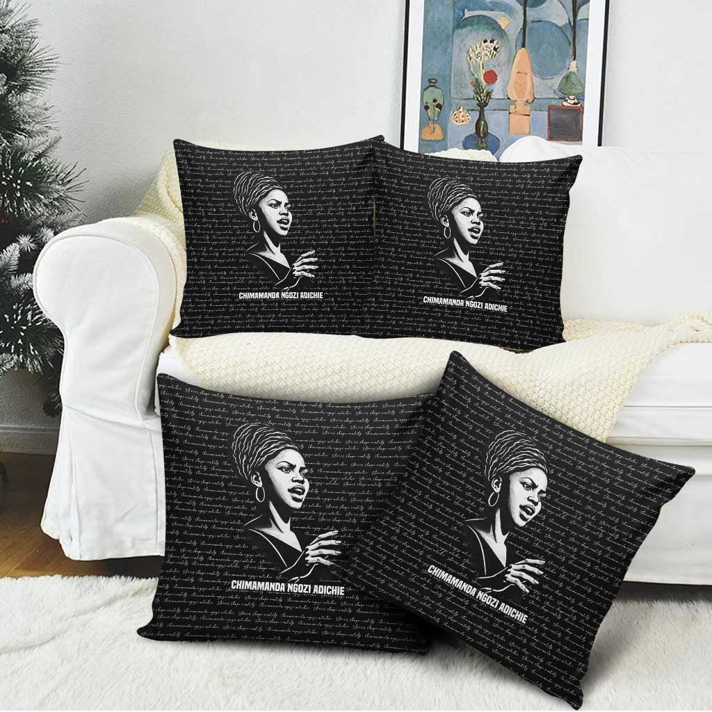 Chimamanda Ngozi Adichie Pillow Cover with Expressive Speaking Portrait, Stories Shape Reality - Wonder Print Shop