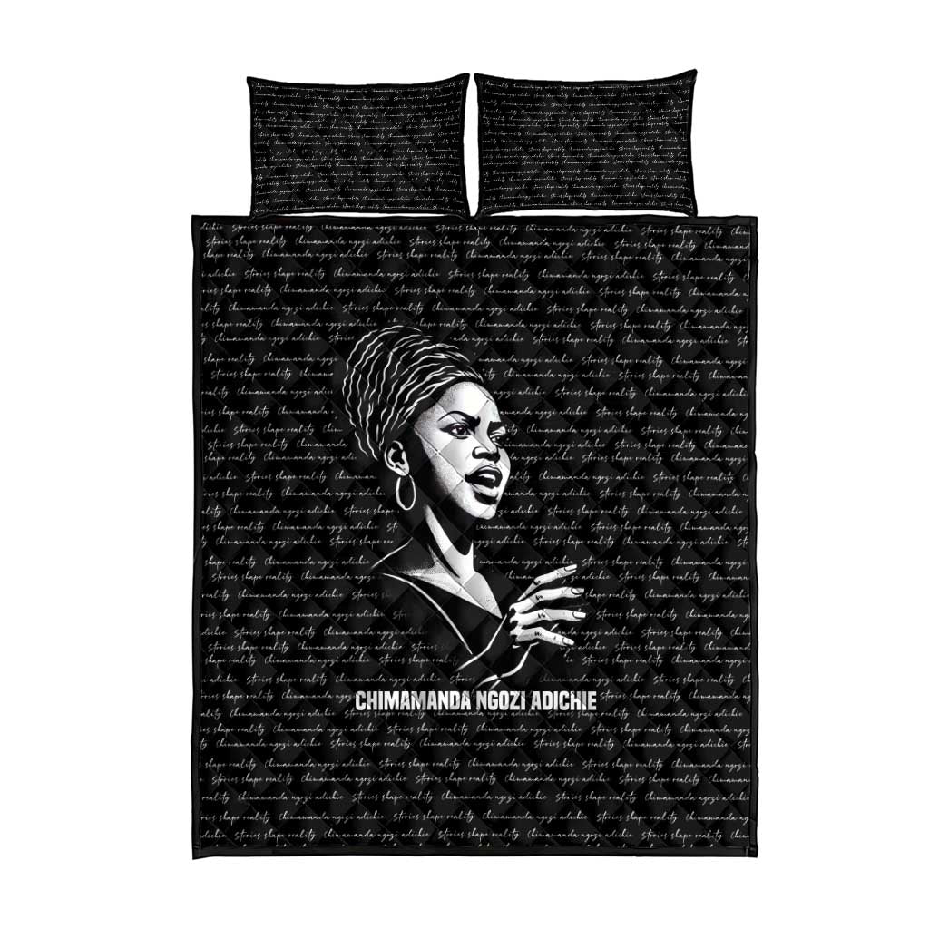 Chimamanda Ngozi Adichie Quilt Bed Set with Expressive Speaking Portrait, Stories Shape Reality - Wonder Print Shop
