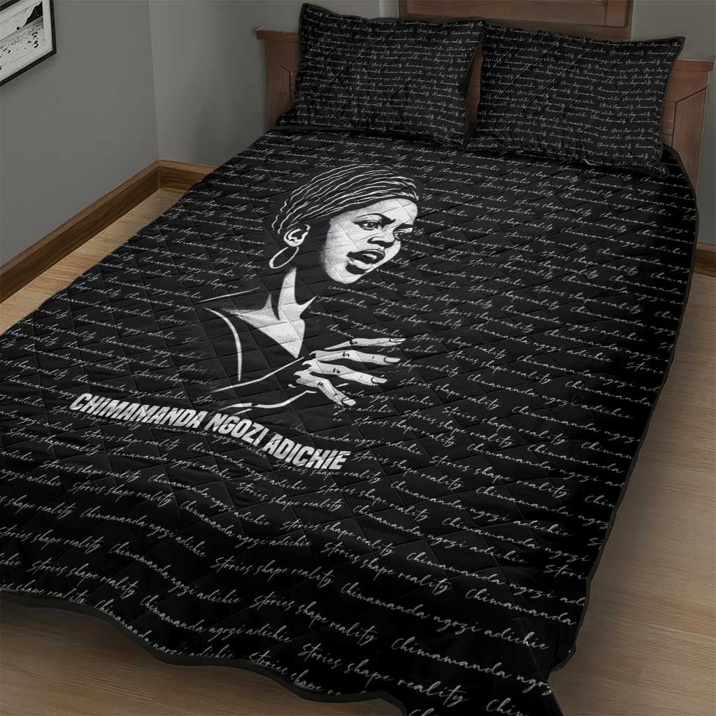 Chimamanda Ngozi Adichie Quilt Bed Set with Expressive Speaking Portrait, Stories Shape Reality - Wonder Print Shop