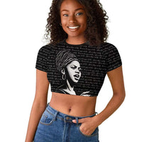 Chimamanda Ngozi Adichie Raglan Cropped T shirt with Expressive Speaking Portrait, Stories Shape Reality - Wonder Print Shop