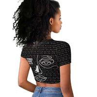 Chimamanda Ngozi Adichie Raglan Cropped T shirt with Expressive Speaking Portrait, Stories Shape Reality - Wonder Print Shop