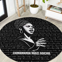 Chimamanda Ngozi Adichie Round Carpet with Expressive Speaking Portrait, Stories Shape Reality - Wonder Print Shop