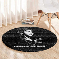 Chimamanda Ngozi Adichie Round Carpet with Expressive Speaking Portrait, Stories Shape Reality - Wonder Print Shop