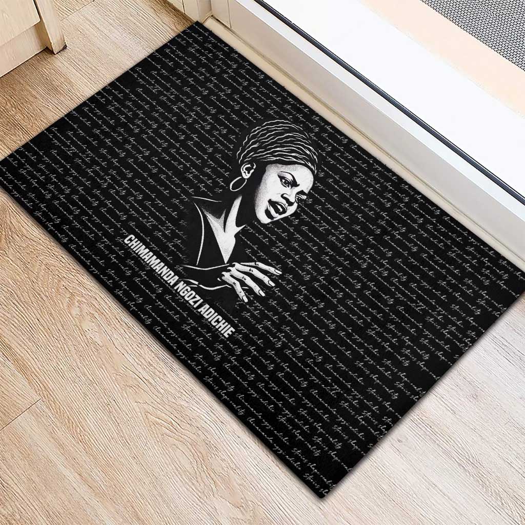 Chimamanda Ngozi Adichie Rubber Doormat with Expressive Speaking Portrait, Stories Shape Reality - Wonder Print Shop