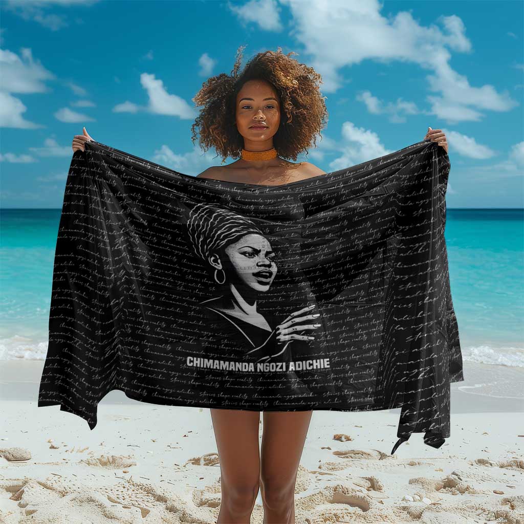 Chimamanda Ngozi Adichie Sarong with Expressive Speaking Portrait, Stories Shape Reality - Wonder Print Shop