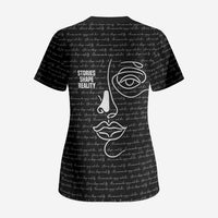 Chimamanda Ngozi Adichie Scrub Top with Expressive Speaking Portrait, Stories Shape Reality - Wonder Print Shop