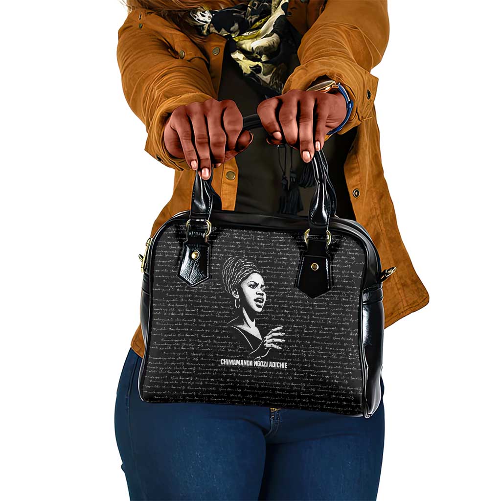 Chimamanda Ngozi Adichie Shoulder Handbag with Expressive Speaking Portrait, Stories Shape Reality - Wonder Print Shop