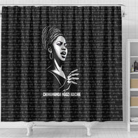 Chimamanda Ngozi Adichie Shower Curtain with Expressive Speaking Portrait, Stories Shape Reality - Wonder Print Shop