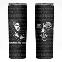Chimamanda Ngozi Adichie Skinny Tumbler with Expressive Speaking Portrait, Stories Shape Reality - Wonder Print Shop