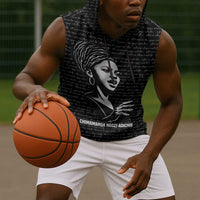 Chimamanda Ngozi Adichie Sleeveless Hoodie with Expressive Speaking Portrait, Stories Shape Reality - Wonder Print Shop