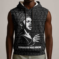 Chimamanda Ngozi Adichie Sleeveless Hoodie with Expressive Speaking Portrait, Stories Shape Reality - Wonder Print Shop