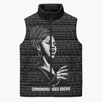 Chimamanda Ngozi Adichie Sleeveless Puffer Jacket with Expressive Speaking Portrait, Stories Shape Reality - Wonder Print Shop