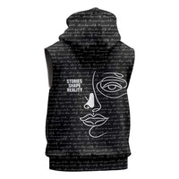Chimamanda Ngozi Adichie Sleeveless Zip Hoodie with Expressive Speaking Portrait, Stories Shape Reality - Wonder Print Shop