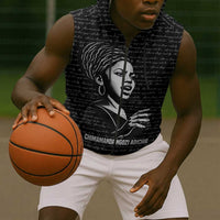 Chimamanda Ngozi Adichie Sleeveless Zip Hoodie with Expressive Speaking Portrait, Stories Shape Reality - Wonder Print Shop