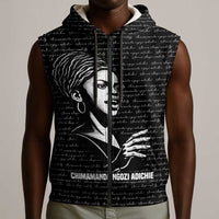 Chimamanda Ngozi Adichie Sleeveless Zip Hoodie with Expressive Speaking Portrait, Stories Shape Reality - Wonder Print Shop