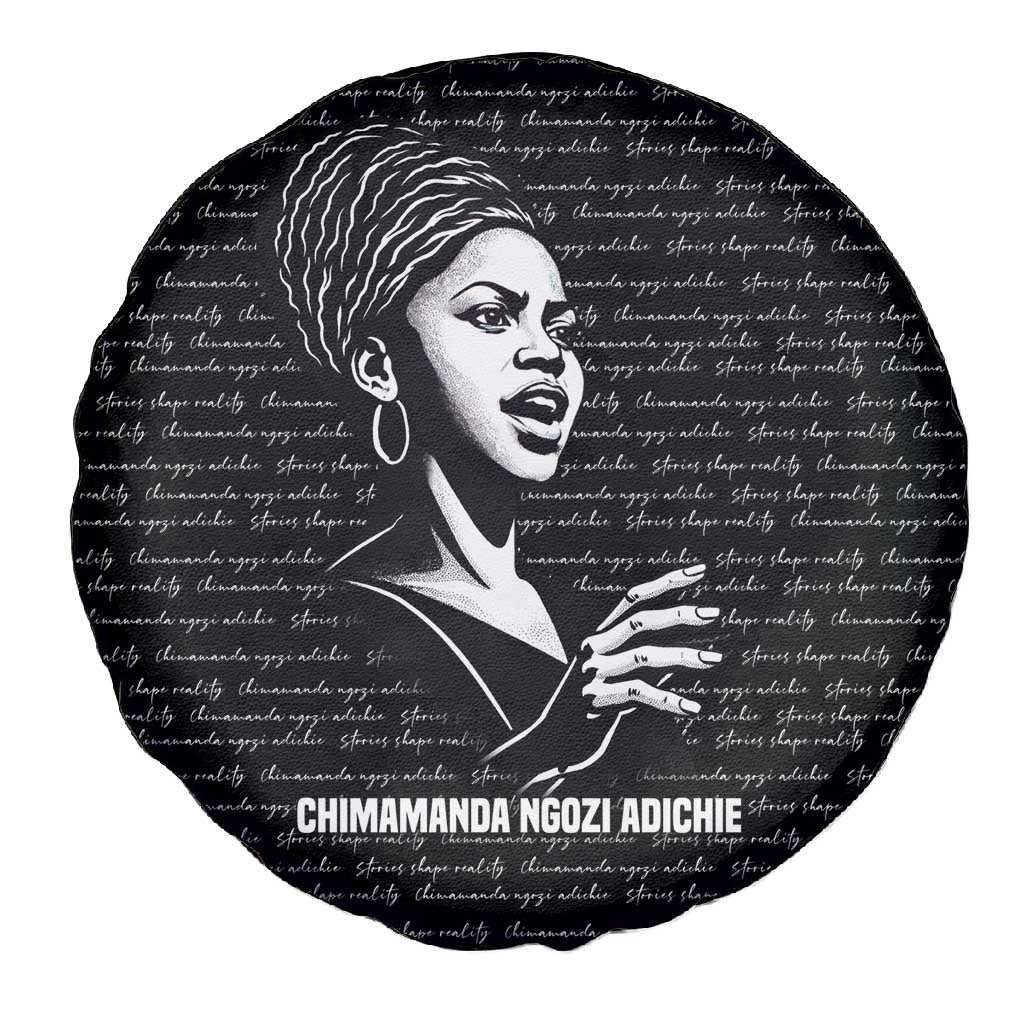 Chimamanda Ngozi Adichie Spare Tire Cover with Expressive Speaking Portrait, Stories Shape Reality - Wonder Print Shop