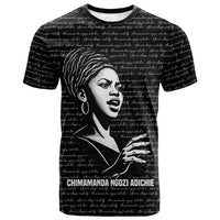 Chimamanda Ngozi Adichie T shirt with Expressive Speaking Portrait, Stories Shape Reality - Wonder Print Shop