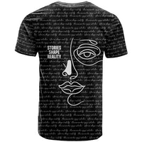 Chimamanda Ngozi Adichie T shirt with Expressive Speaking Portrait, Stories Shape Reality - Wonder Print Shop