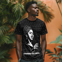 Chimamanda Ngozi Adichie T shirt with Expressive Speaking Portrait, Stories Shape Reality - Wonder Print Shop