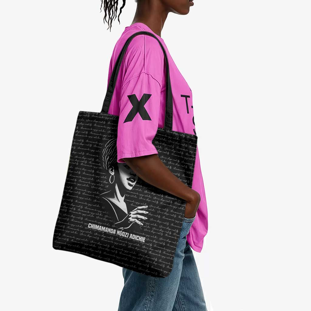 Chimamanda Ngozi Adichie Tote Bag with Expressive Speaking Portrait, Stories Shape Reality - Wonder Print Shop