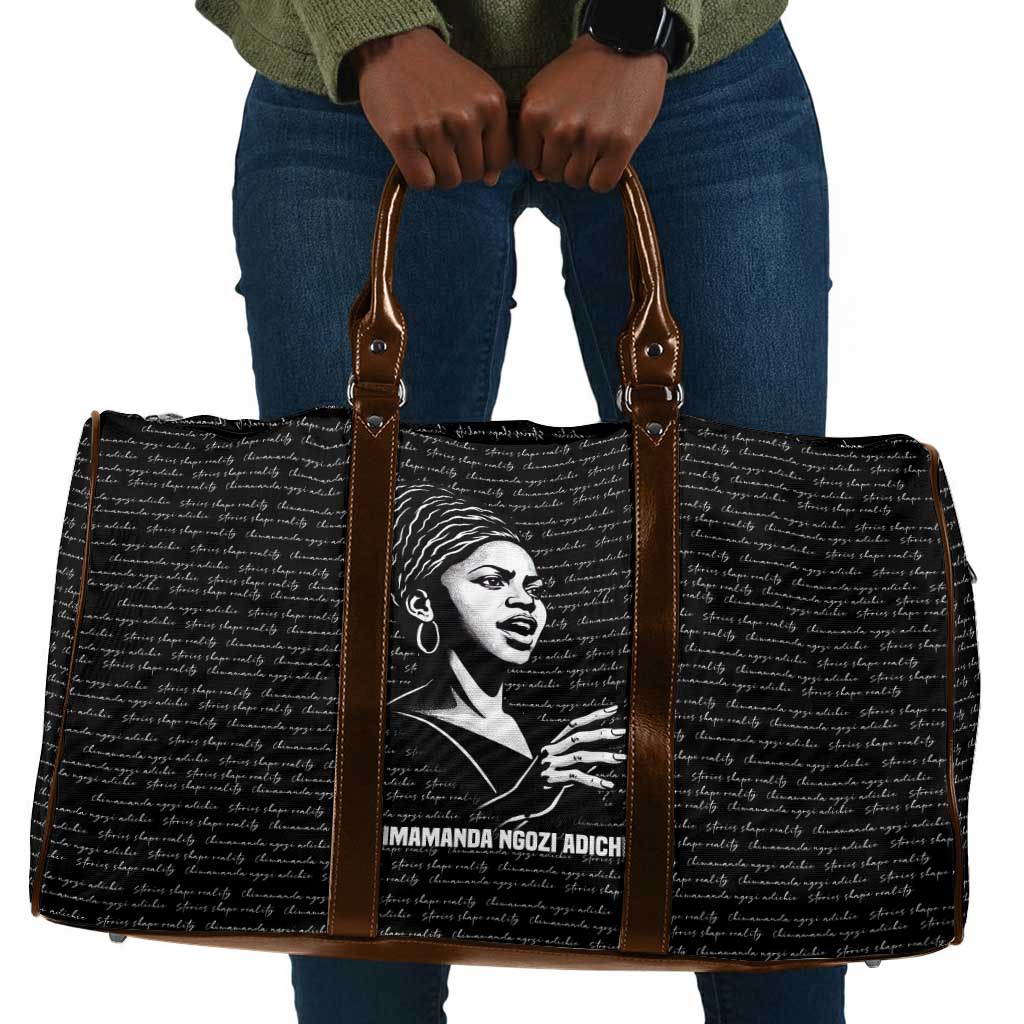 Chimamanda Ngozi Adichie Travel Bag with Expressive Speaking Portrait, Stories Shape Reality - Wonder Print Shop