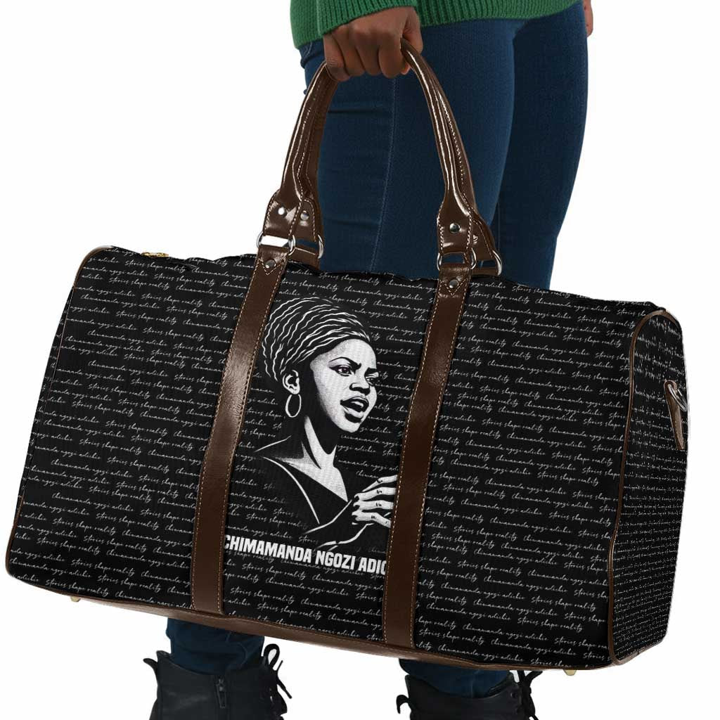 Chimamanda Ngozi Adichie Travel Bag with Expressive Speaking Portrait, Stories Shape Reality - Wonder Print Shop