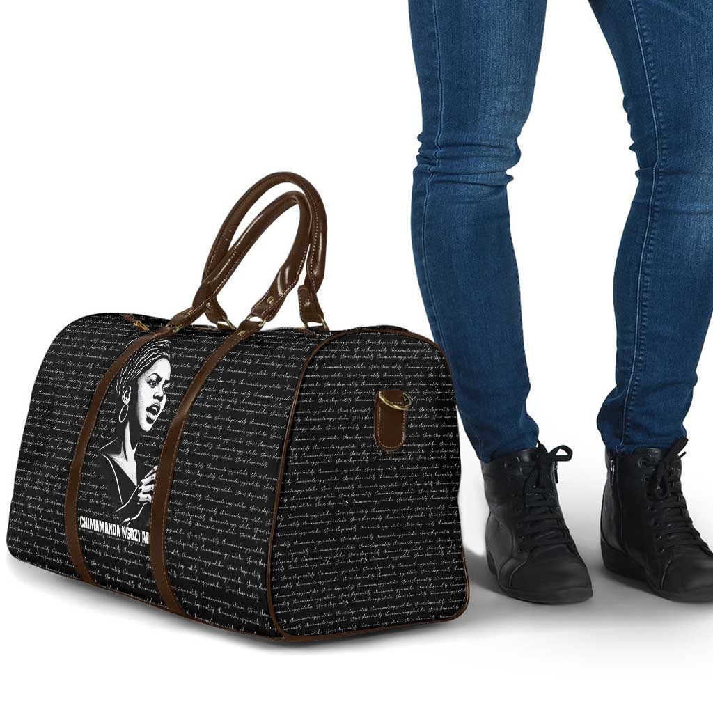 Chimamanda Ngozi Adichie Travel Bag with Expressive Speaking Portrait, Stories Shape Reality - Wonder Print Shop