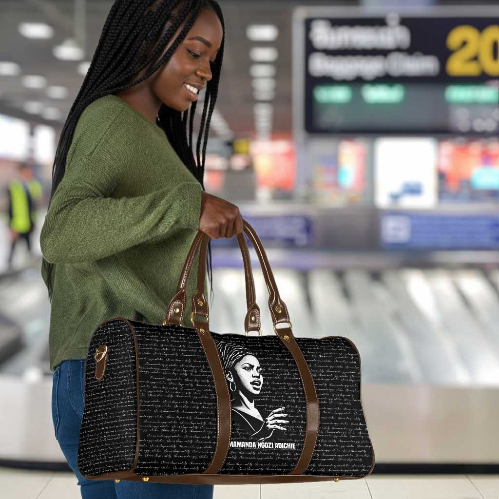 Chimamanda Ngozi Adichie Travel Bag with Expressive Speaking Portrait, Stories Shape Reality - Wonder Print Shop
