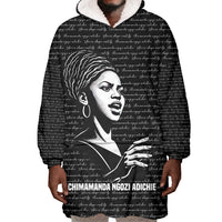Chimamanda Ngozi Adichie Wearable Blanket Hoodie with Expressive Speaking Portrait, Stories Shape Reality - Wonder Print Shop