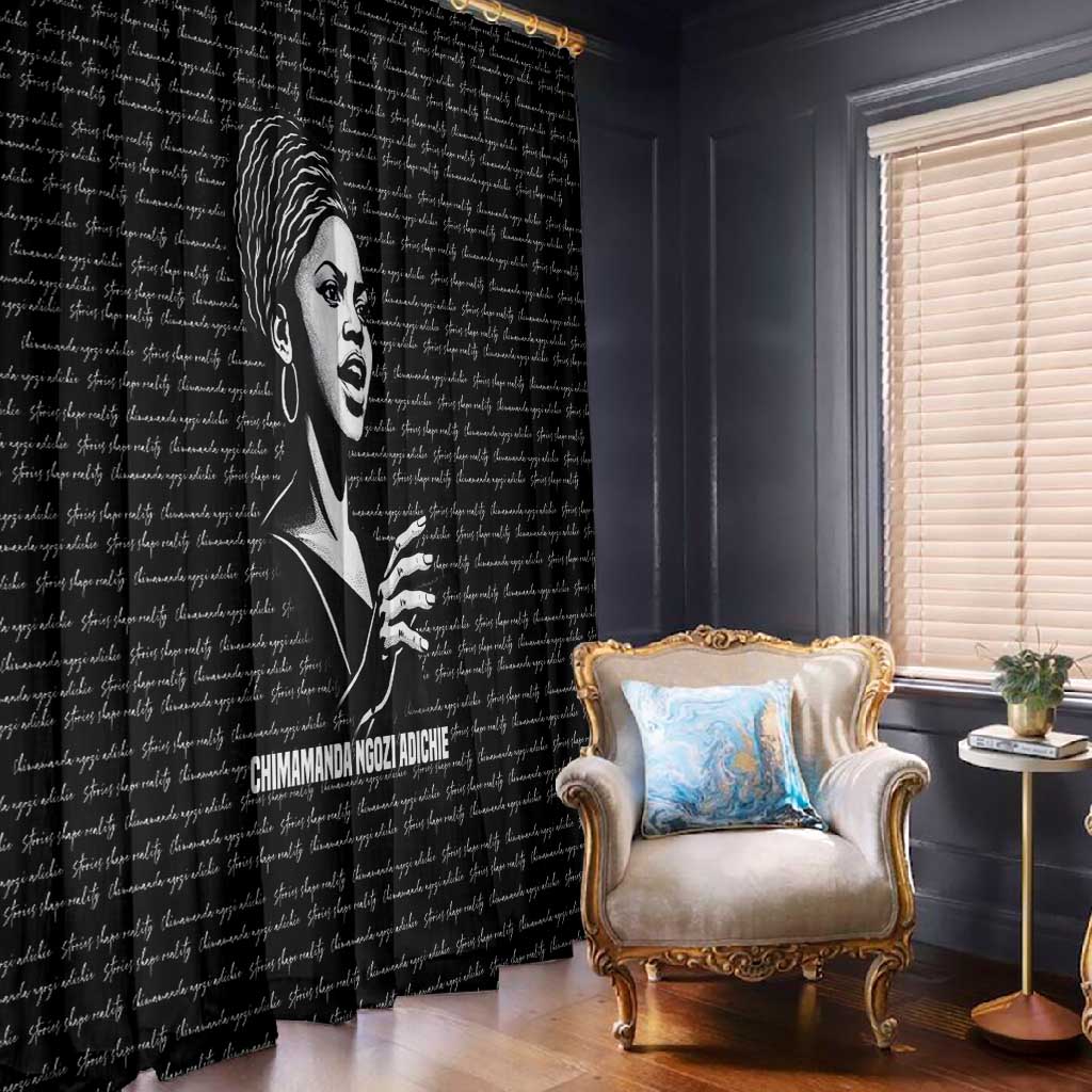 Chimamanda Ngozi Adichie Window Curtain with Expressive Speaking Portrait, Stories Shape Reality - Wonder Print Shop