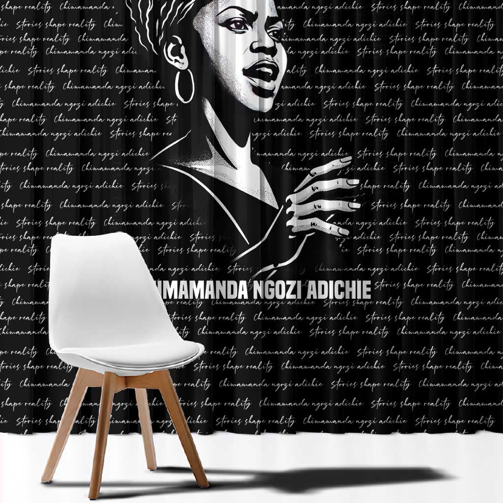 Chimamanda Ngozi Adichie Window Curtain with Expressive Speaking Portrait, Stories Shape Reality - Wonder Print Shop