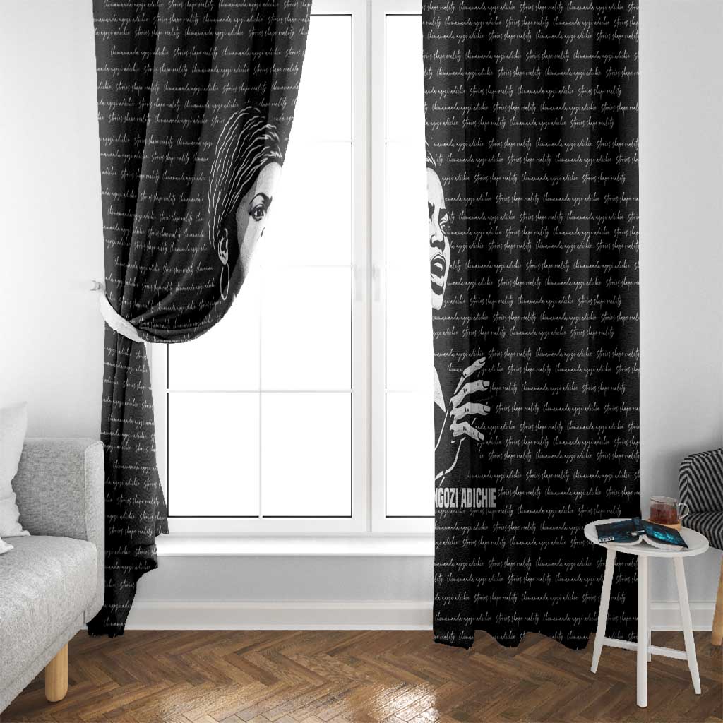 Chimamanda Ngozi Adichie Window Curtain with Expressive Speaking Portrait, Stories Shape Reality - Wonder Print Shop