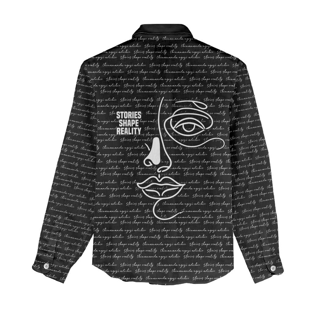 Chimamanda Ngozi Adichie Women Casual Shirt with Expressive Speaking Portrait, Stories Shape Reality - Wonder Print Shop