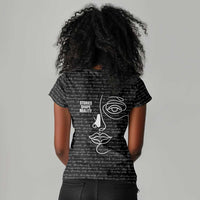 Chimamanda Ngozi Adichie Women V-Neck T-Shirt with Expressive Speaking Portrait, Stories Shape Reality - Wonder Print Shop