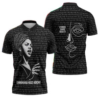 Chimamanda Ngozi Adichie Zipper Polo Shirt with Expressive Speaking Portrait, Stories Shape Reality - Wonder Print Shop