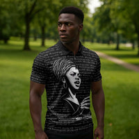 Chimamanda Ngozi Adichie Zipper Polo Shirt with Expressive Speaking Portrait, Stories Shape Reality - Wonder Print Shop