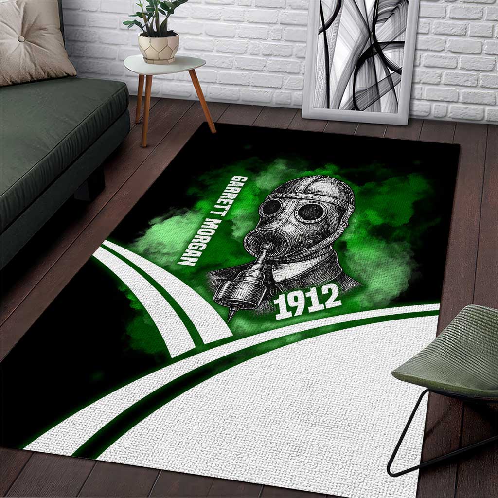 Garrett Morgan Area Rug with Gas Mask Invention Illustration, Inventing to Save Lives Quote - Wonder Print Shop