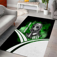 Garrett Morgan Area Rug with Gas Mask Invention Illustration, Inventing to Save Lives Quote - Wonder Print Shop