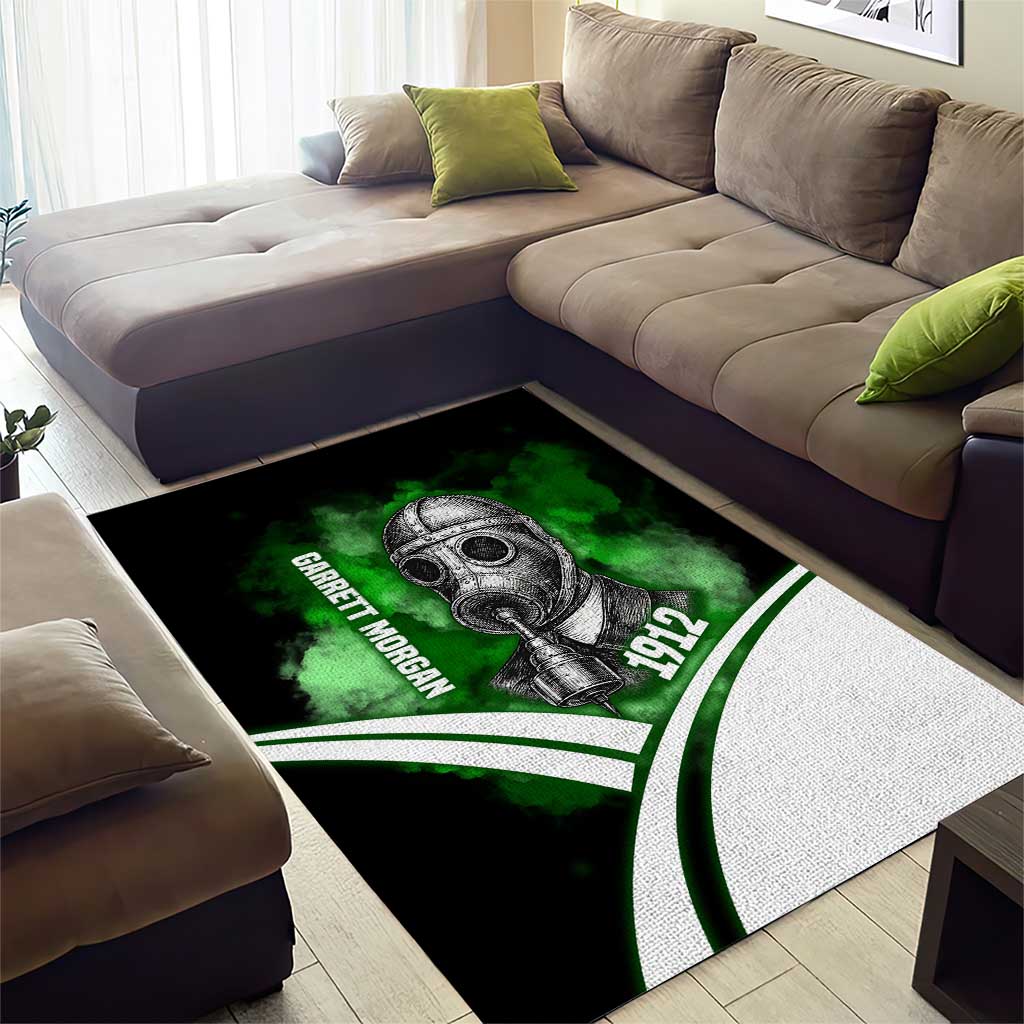 Garrett Morgan Area Rug with Gas Mask Invention Illustration, Inventing to Save Lives Quote - Wonder Print Shop
